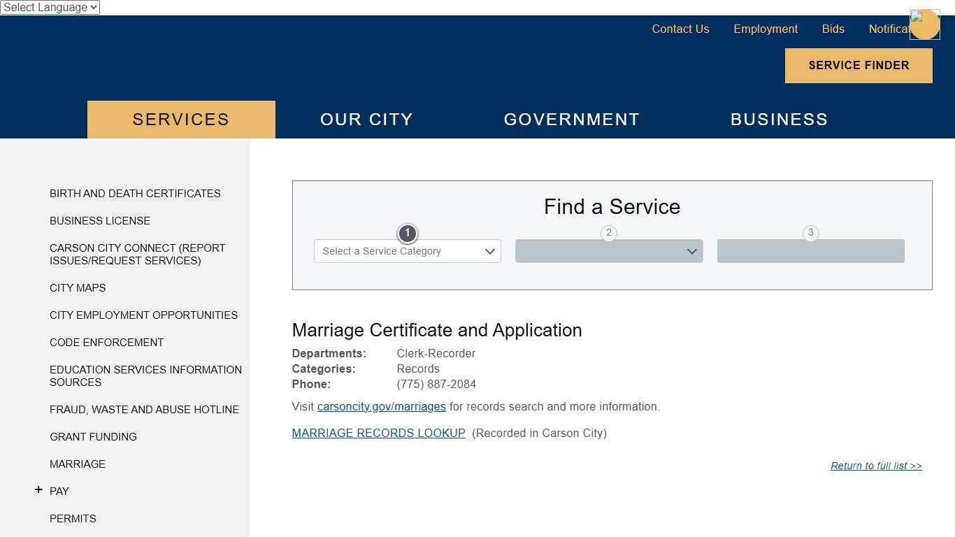 Marriage Certificate and Application | Service Directory | Carson City