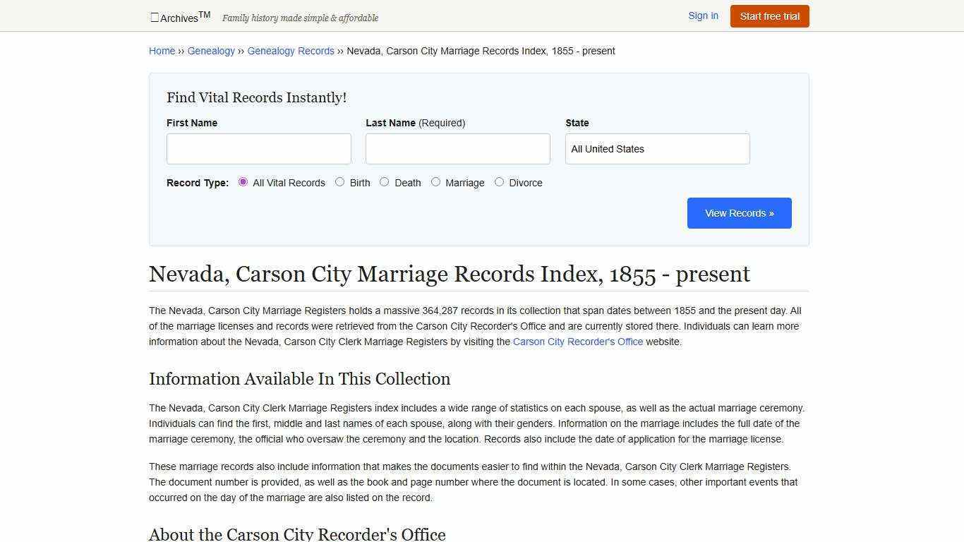 Nevada, Carson City Marriage Records | Search Collections & Indexes