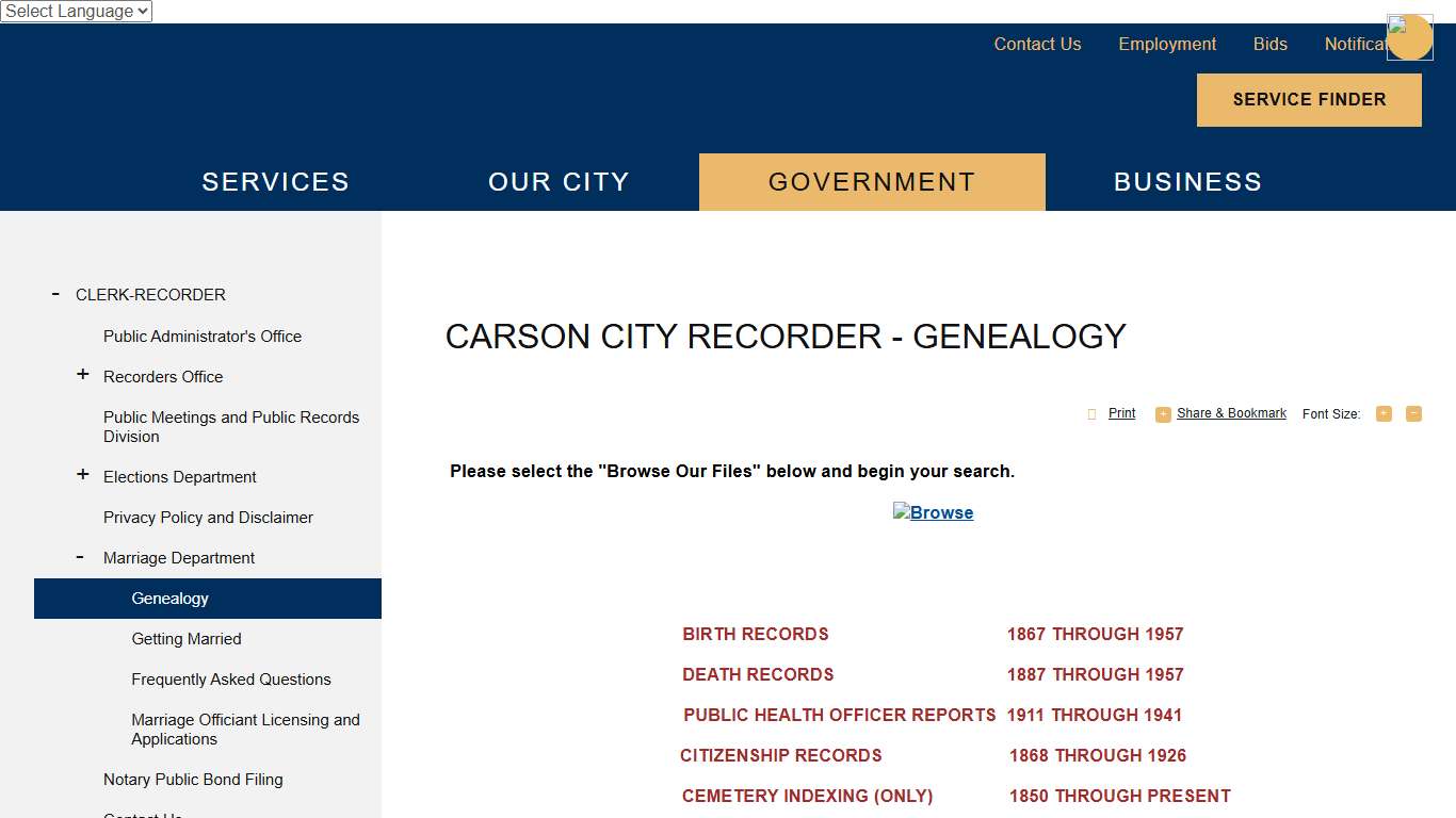 Carson City Recorder - Genealogy | Carson City