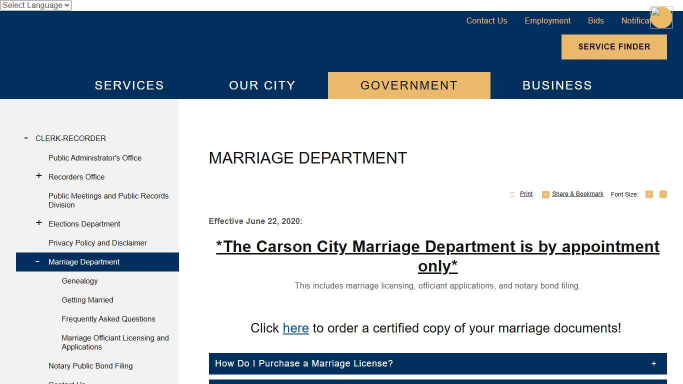 Marriage Department | Carson City